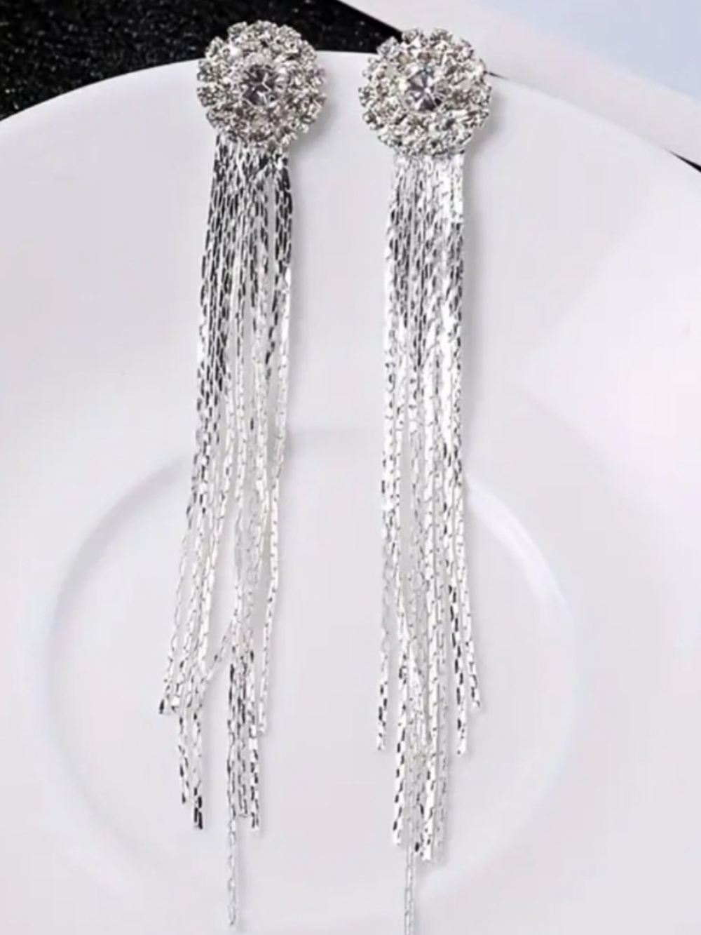 Silver Crystal Fringe Drop Earrings - Women Jewelry
